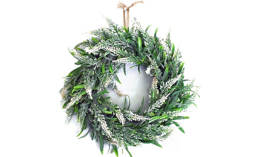 Image 3: 30cm Artificial Lavender Hanging Wreath in Purple or White