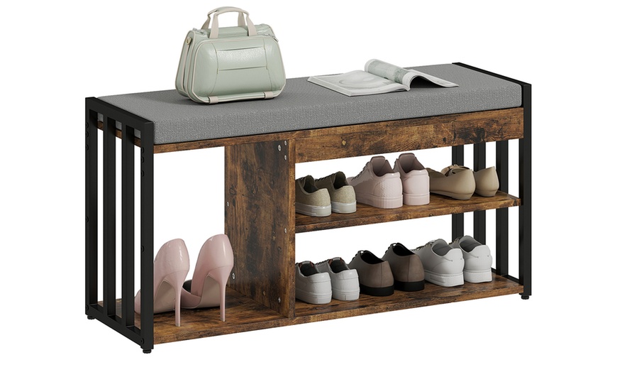 Image 4: HOMCOM Shoe Storage Bench with Padded Seat and Boot Shelf