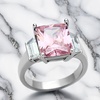 Image 1: WOMENS 6.64 CT EMERALD CUT ROSE ZIRCONIA STAINLESS STEEL ENGAGEMENT RING