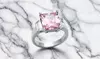 WOMENS 6.64 CT EMERALD CUT ROSE ZIRCONIA STAINLESS STEEL ENGAGEMENT RING