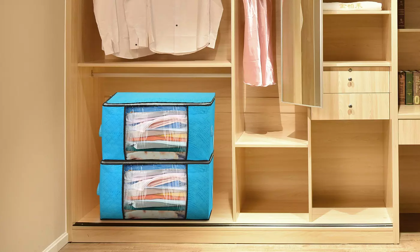NewHome 90L Foldable Clothes Storage Bags with Window Closet Organizer (2-Pack)