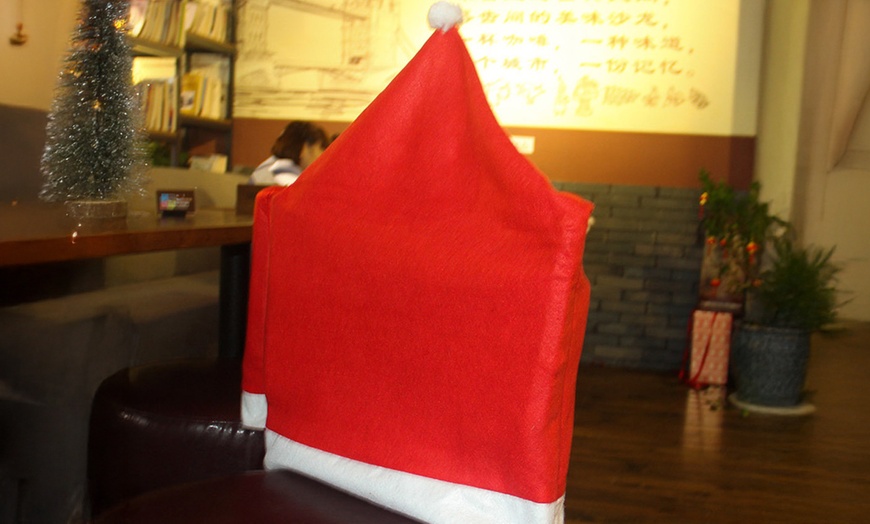 Image 5: Christmas Santa Claus Hat Design Dining Chair Slipcovers Chair Back Covers