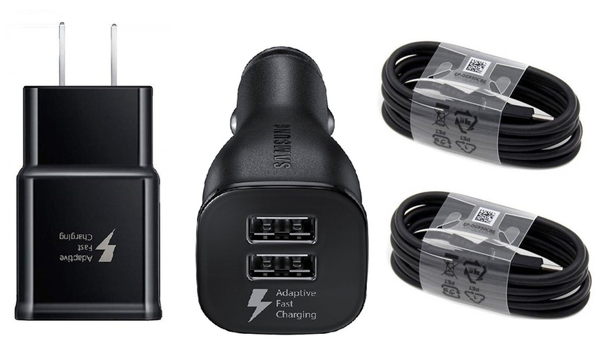 Image 1: Samsung USB Type C Cables Fast Dual Car Wall Charger for Galaxy S8 S9 S10 Note 9