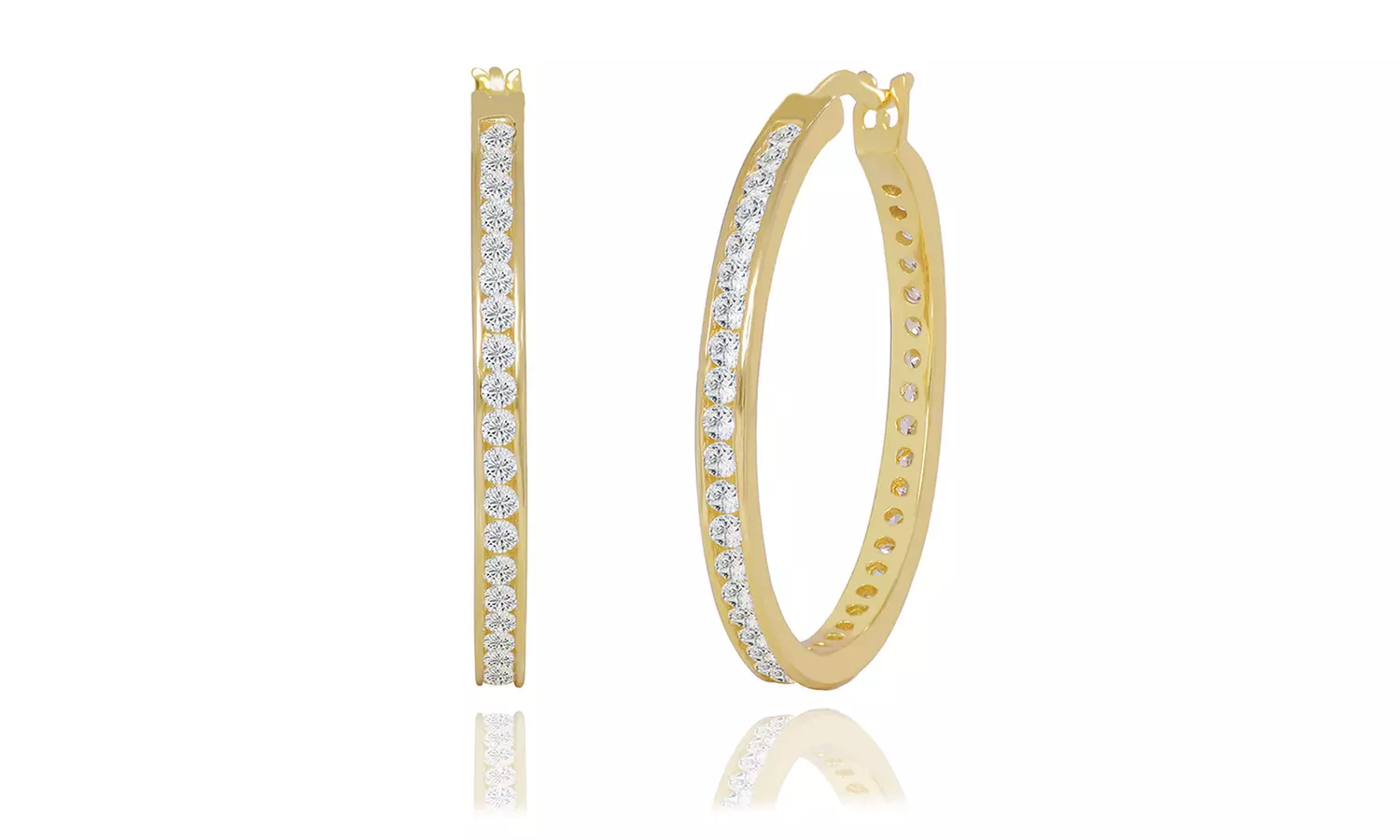 Cubic Zirconia Channel Set Hoop Earrings in Sterling Silver