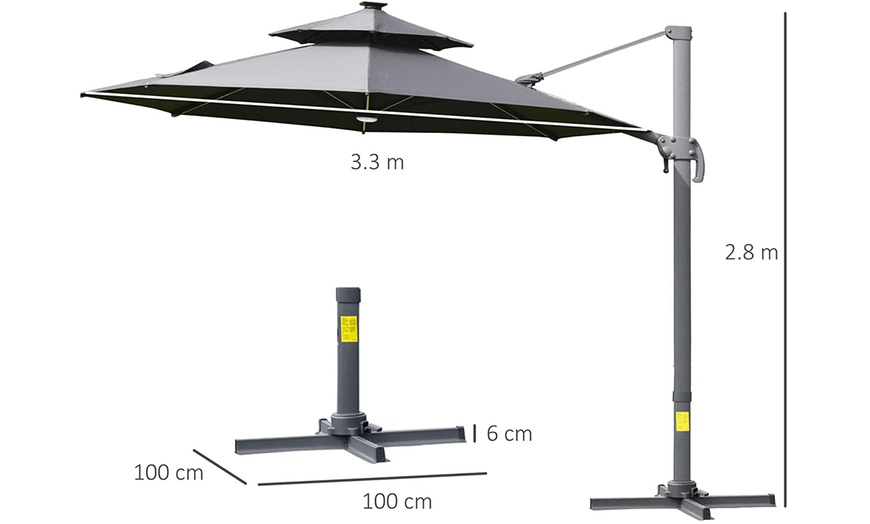 Image 11: Outsunny Cantilever Parasol with Solar or LED Lights