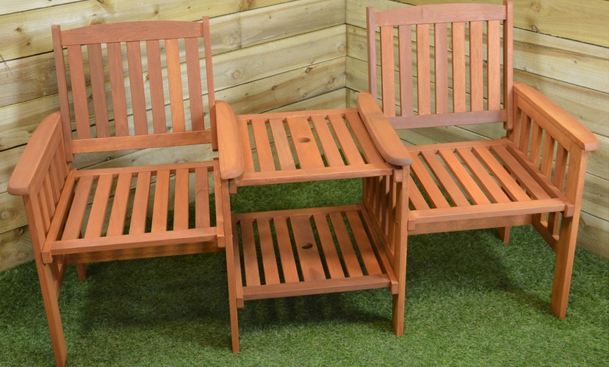 Image 3: Classic Outdoor Love Seat with Table