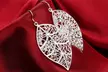  925 Sterling Silver Filigree Leaf Teardrop Dangle Drop Earrings - Second Medium