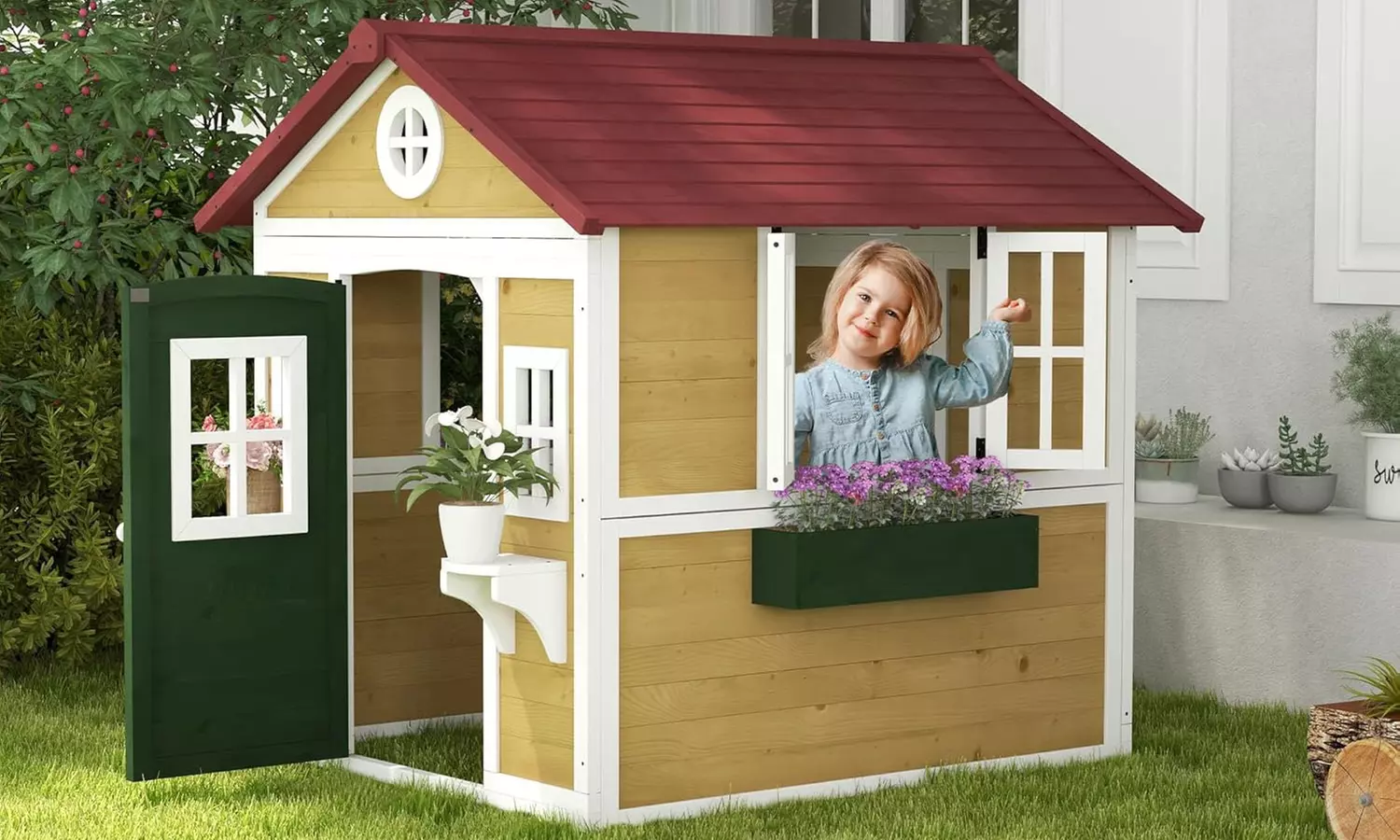 Outsunny Wooden Playhouse for Kids