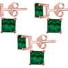 Image 4: 14K Rose Gold Plated 4 Ct Princess Cut Emerald Stud Earrings. 