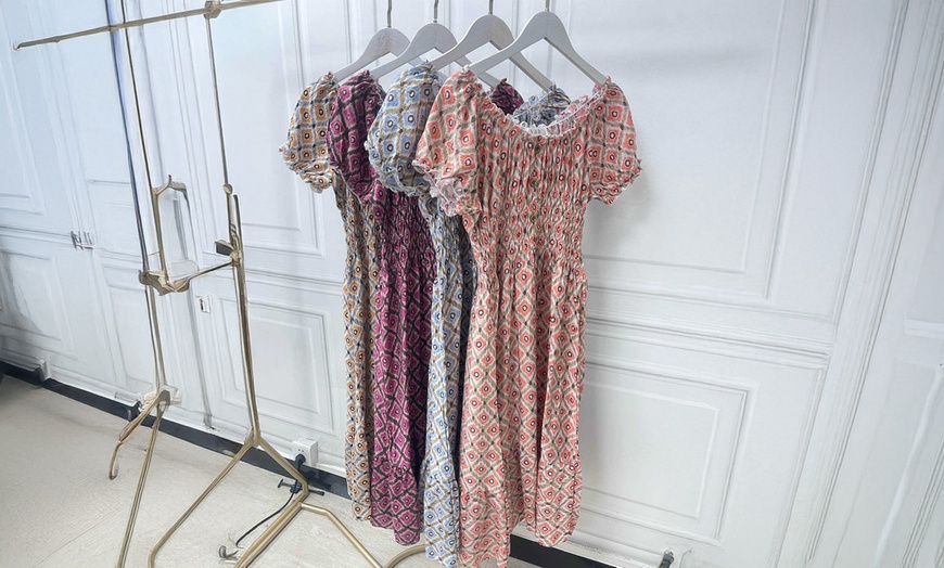 Image 2: Women's Printed Bardot Gypsy Midi Dress