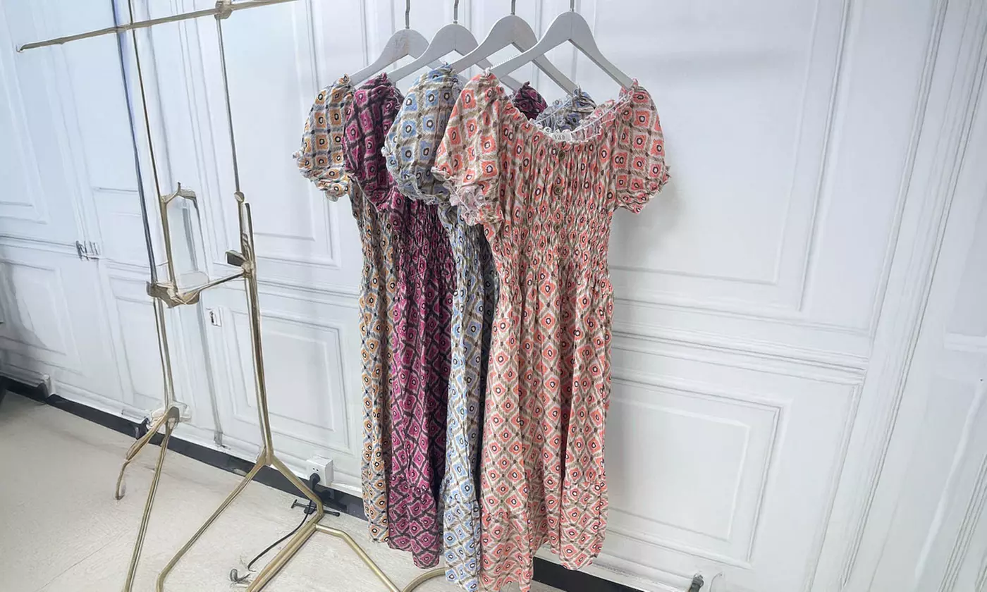 Women's Printed Bardot Gypsy Midi Dress