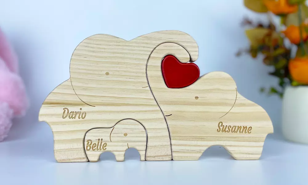Elefanten-Familien-Puzzle aus Holz opt. mit Namensgravur