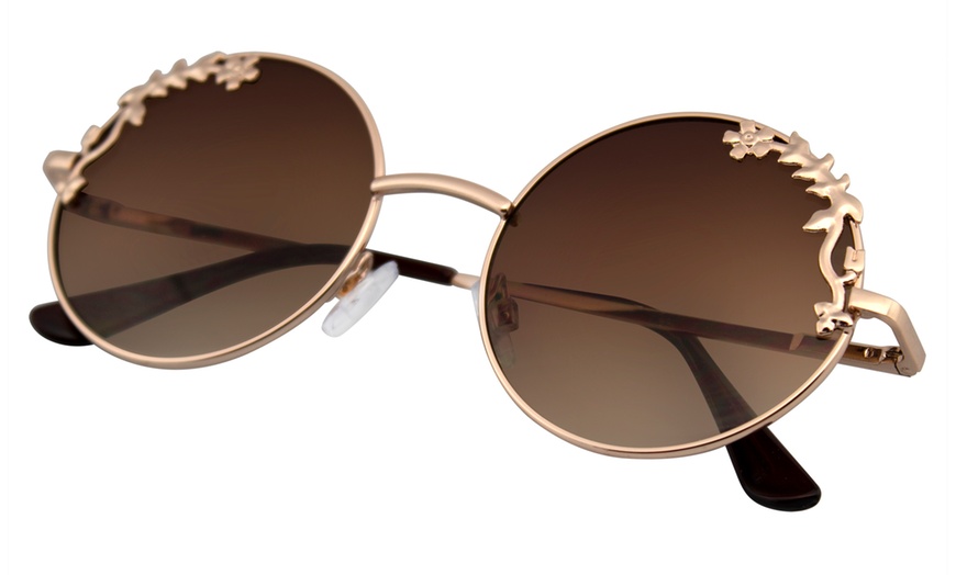Image 4: Emblem Eyewear - Womens Flower Floral Boho Round Mirror Womens Sunglasses