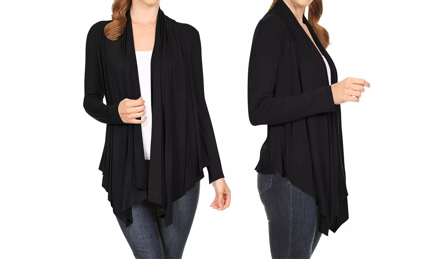 Women's Long Sleeve Draped Neck Open Front Solid Cardigan