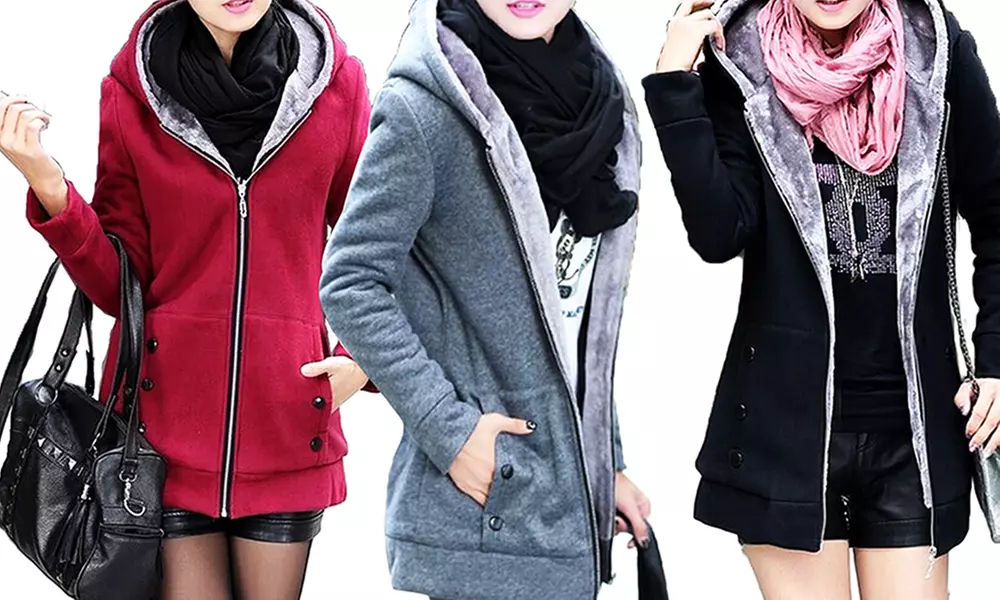 Sweat femme à capuche doublure intérieure fourrée - Primary Image