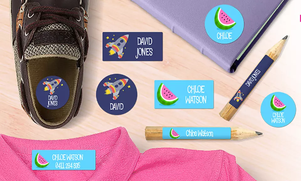 Custom Name-Label Sets from Dinkleboo (Up to 80% Off). Four Options Available.  - Primary Image