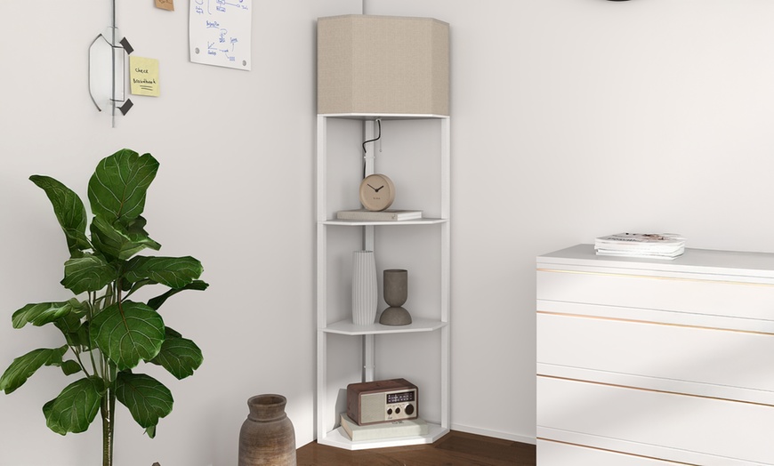 Image 15: HOMCOM Corner Floor Lamp with Shelves