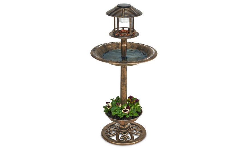 Image 3: Solar-Powered Light Up Birdbath with Planter