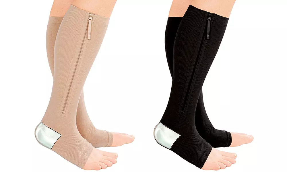 Gel Moisturizing Heel Socks with Zip-Up Compression (2-Pack) - Primary Image