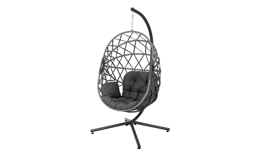 Image 10: Outdoor Cosy Rattan-Effect Hanging Egg Chair with Cushion