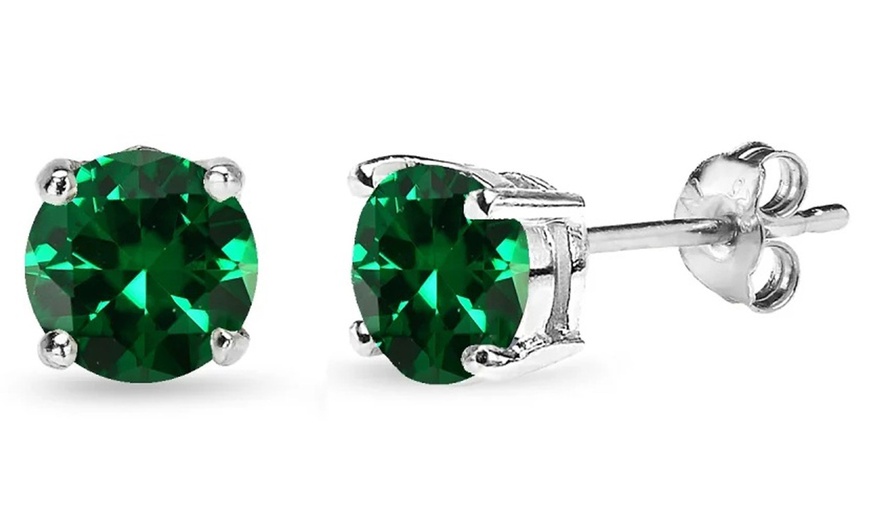 Image 3: Paris Jewelry White Gold Plated Round 6mm Emerald Stud Earrings