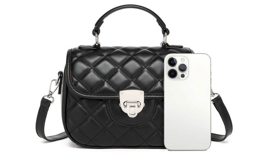 Image 10: Miss Lulu Practical Quilted PU Leather Crossbody Handbag