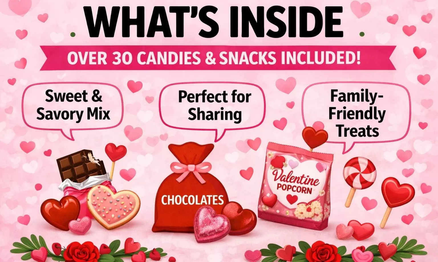 Valentine’s Day Gift Box with Candy, Chocolates, Teddy Bear & Brand-Name Snacks