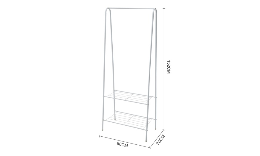 Image 2: Metal Clothes Rack with Hanging Rail and Two Shelves