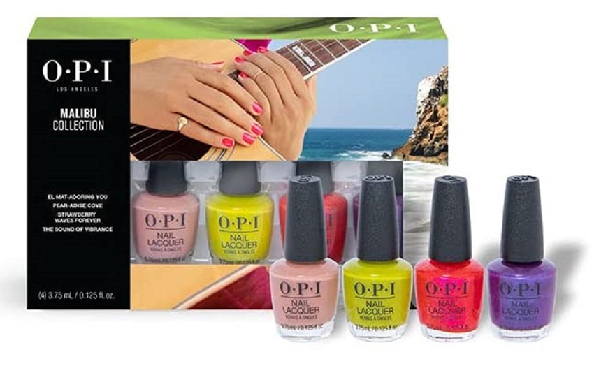 Image 1: Opi Malibu Collection Nail Polish Mini Gift Set with Optional Bag