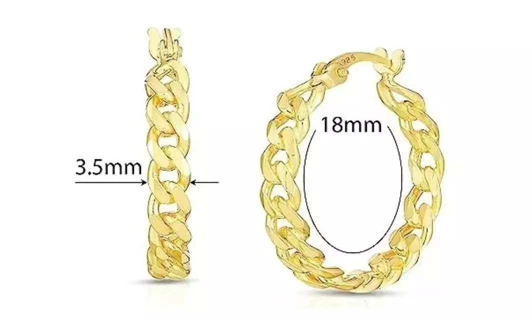 Italian 925 Sterling Silver 18MM Curb Hoop Earrings Stamped 925