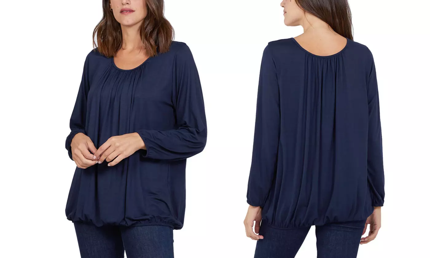 Ladies Baggy Fit Ruched Neck Long Sleeve Top