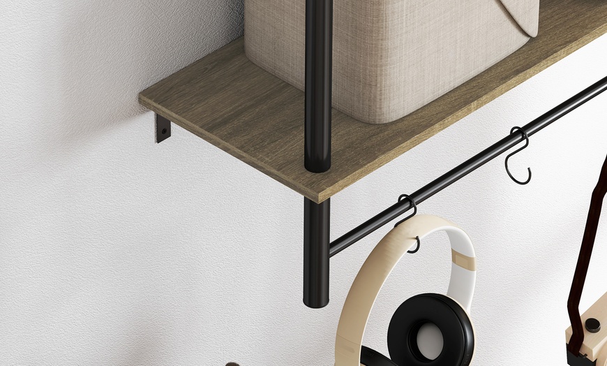 Image 8: HomCom Wall Shelf Unit with Four Hooks for Living Room, Entryway