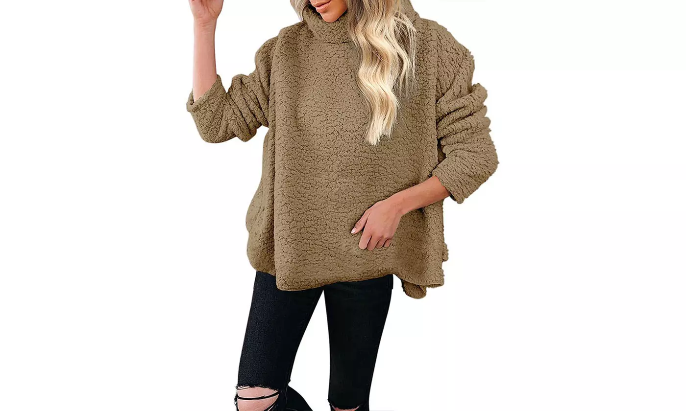 Women's Fuzzy Fleece Oversized Loose Turtleneck Sherpa