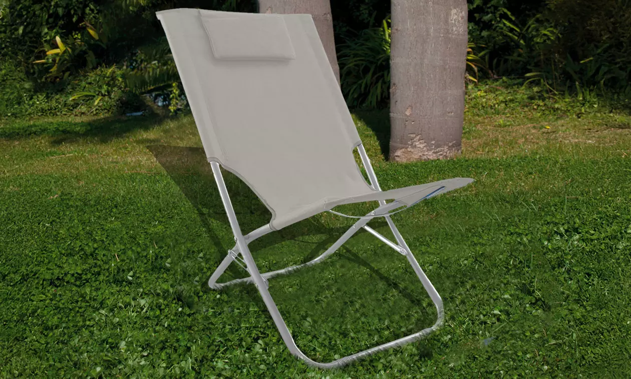 Silla plegable modelo Giga con asiento de tela Oxford en color beige y acolchado de espuma suave, con envío gratuito - Primary Image