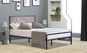 Capri Metal Bed Frame with Velvet Headboard and Optional Mattress 