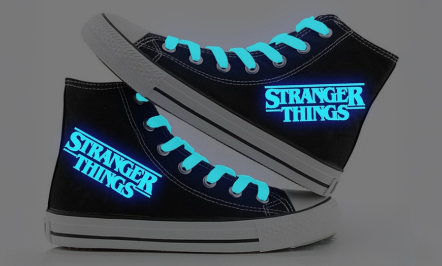 Image 3: Stranger Things Inspired Glow-in-the-Dark High-Top Trainers