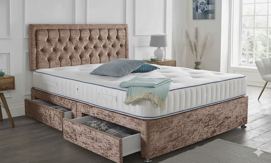 Image 5: Chesterfield Crushed Velvet Divan Bed with Memory Foam Mattress
