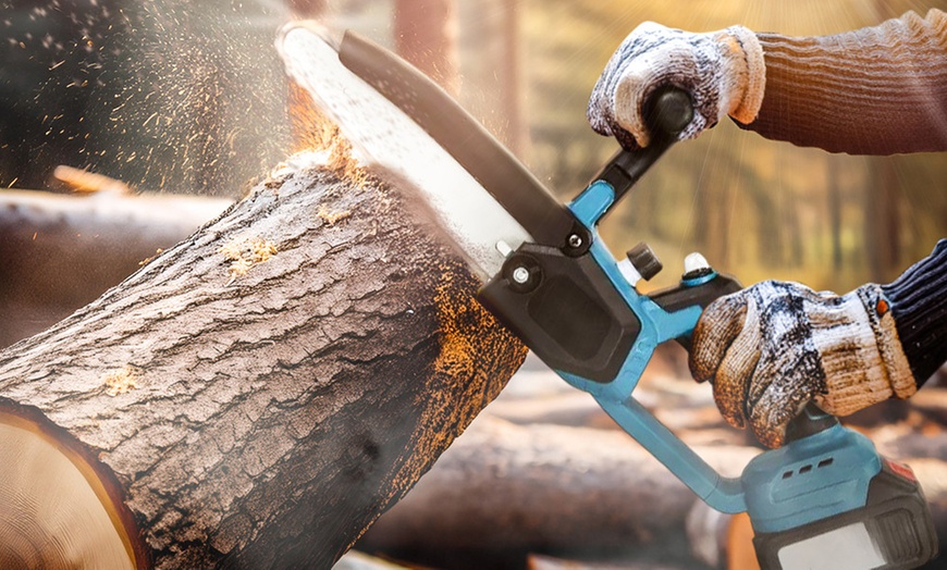 Image 1: Elektro-Kettensäge mit 8-Zoll-Klinge, 2 Akkus und Aufbewahrungskoffer
