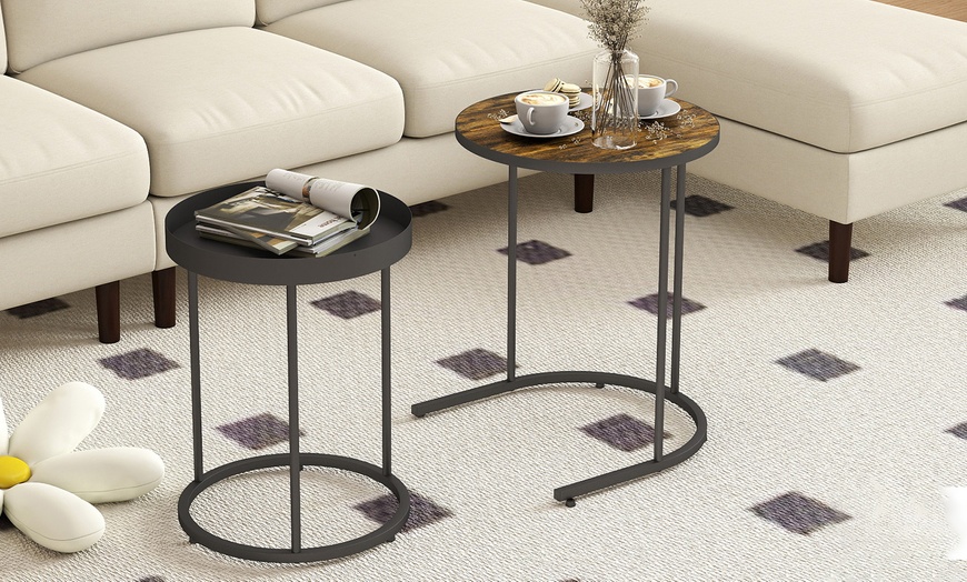 Image 9: HomCom Nesting Side Tables, Space-Saving Design