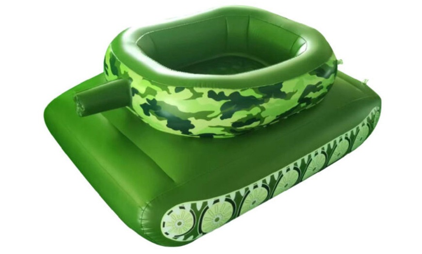 Image 4: Adult Camouflage Inflatable Tank Swimming Ring Water Toy Car