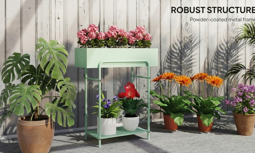 Image 6: Outsunny 2-Tier Metal Plant Shelf