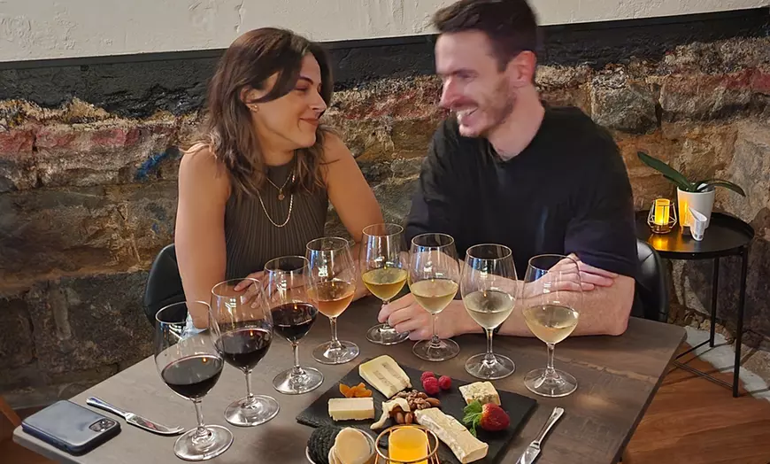 Image 1: Back-Vintage Wine Flight with Matched Cheeses or Salami for 2, 3, or 4
