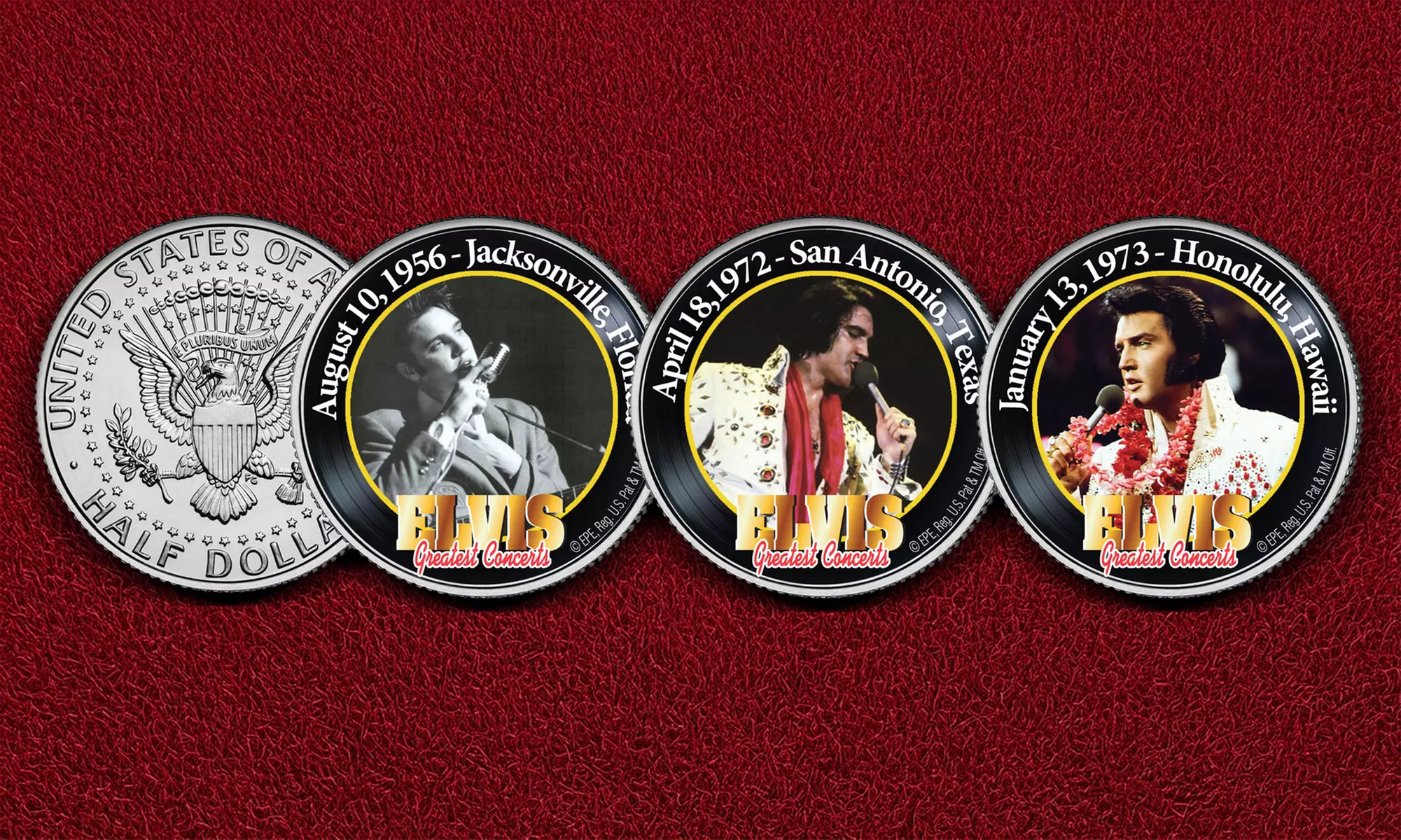Elvis Presley Greatest Concerts JFK Half Dollar 3-Coin Set