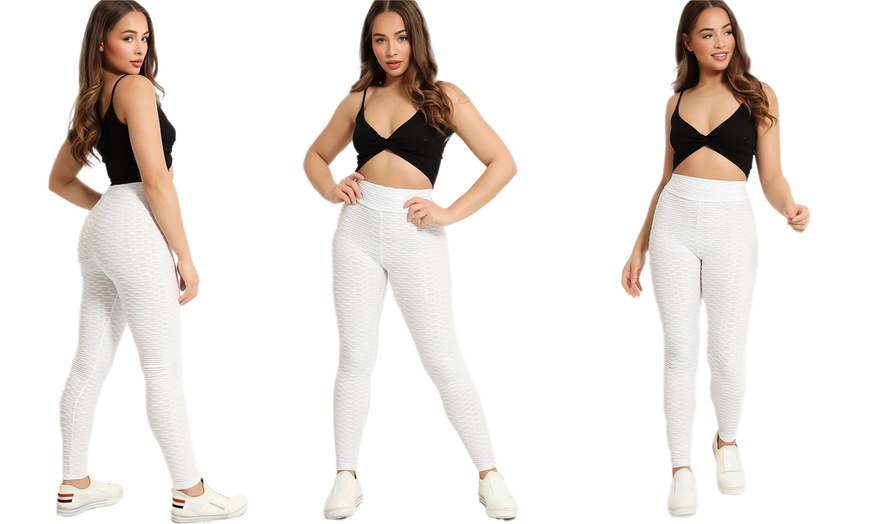 Image 11: Womens' High Waist Honeycomb Textured Leggings