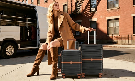 KONO KONO Stylish Stripe Design Suitcase with Spinner Wheels and TSA Lock,20Inch,Green Brown,One