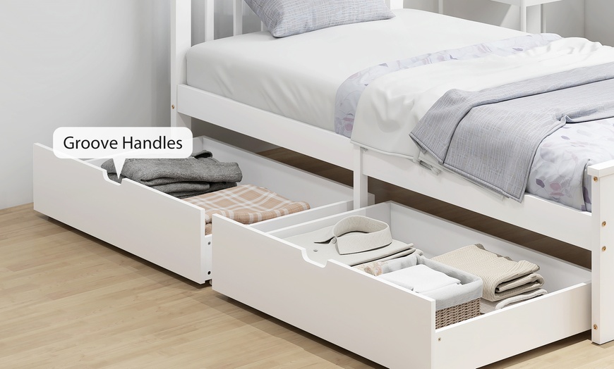 Image 5: HomCom Storage Bed with Two Drawers in Durable Pine Wood Design