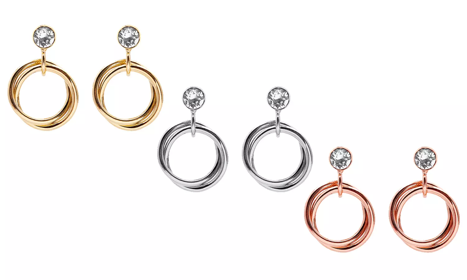 1 ou 3 paires de boucles d'oreilles plaqué or 14 carats, ornées de cristaux Swarovski® - Second Medium