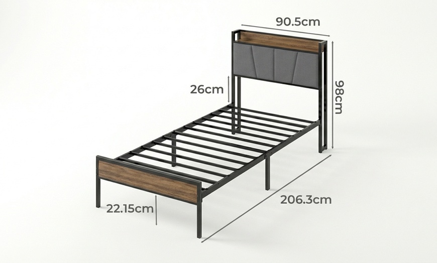 Image 6: Levede Upholstered Bed Frame with Storage Headboard and Steel Support