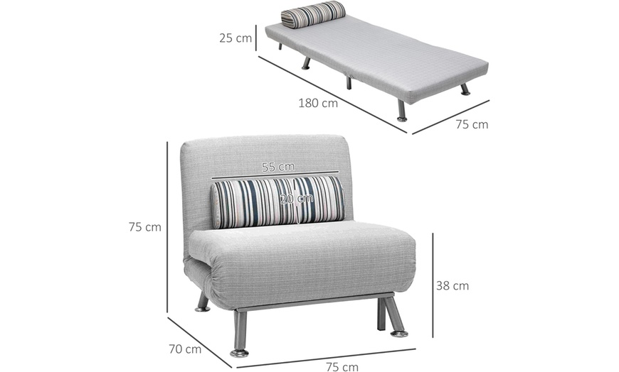 Image 28: HomCom Convertible Single Sleeper Chair Sofa Bed