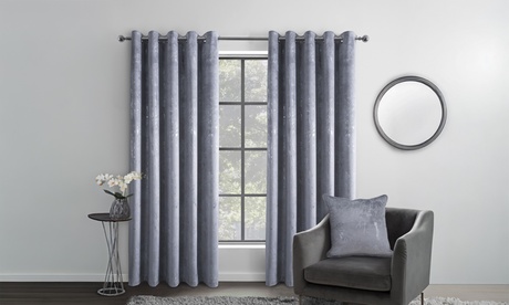 Metallic Marble Effect Velvet Touch Blackout Curtains,Grey,A